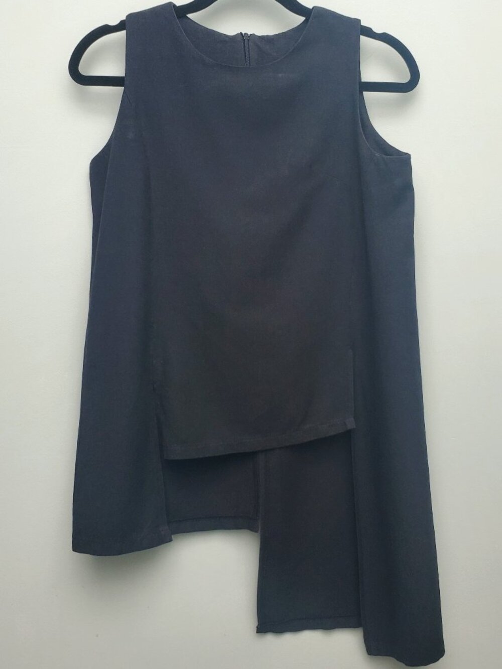 Artsy Asymmetrical Lagenlook Tunic Black Sleeveless Multi-Panel Cotton Top